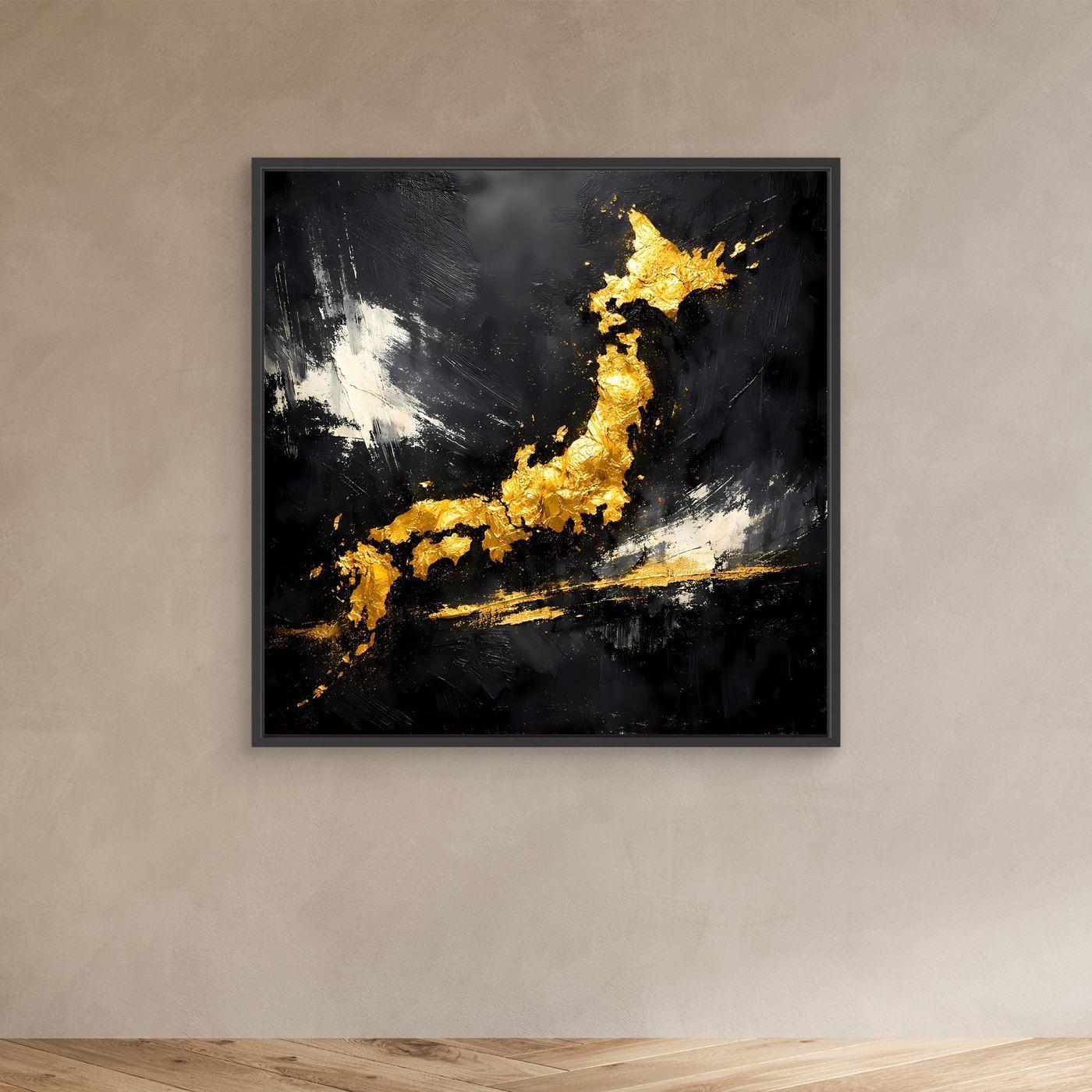 Leinwand Elegante Japan-Karte in Gold & Schwarz | Modernes Abstraktes Wandbild