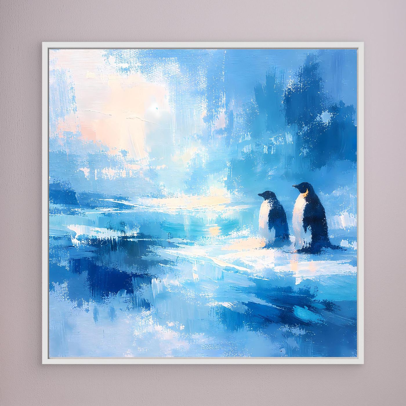 Leinwand Majestätische Pinguine im Ewigen Eis | Abstraktes Antarktis Wandbild