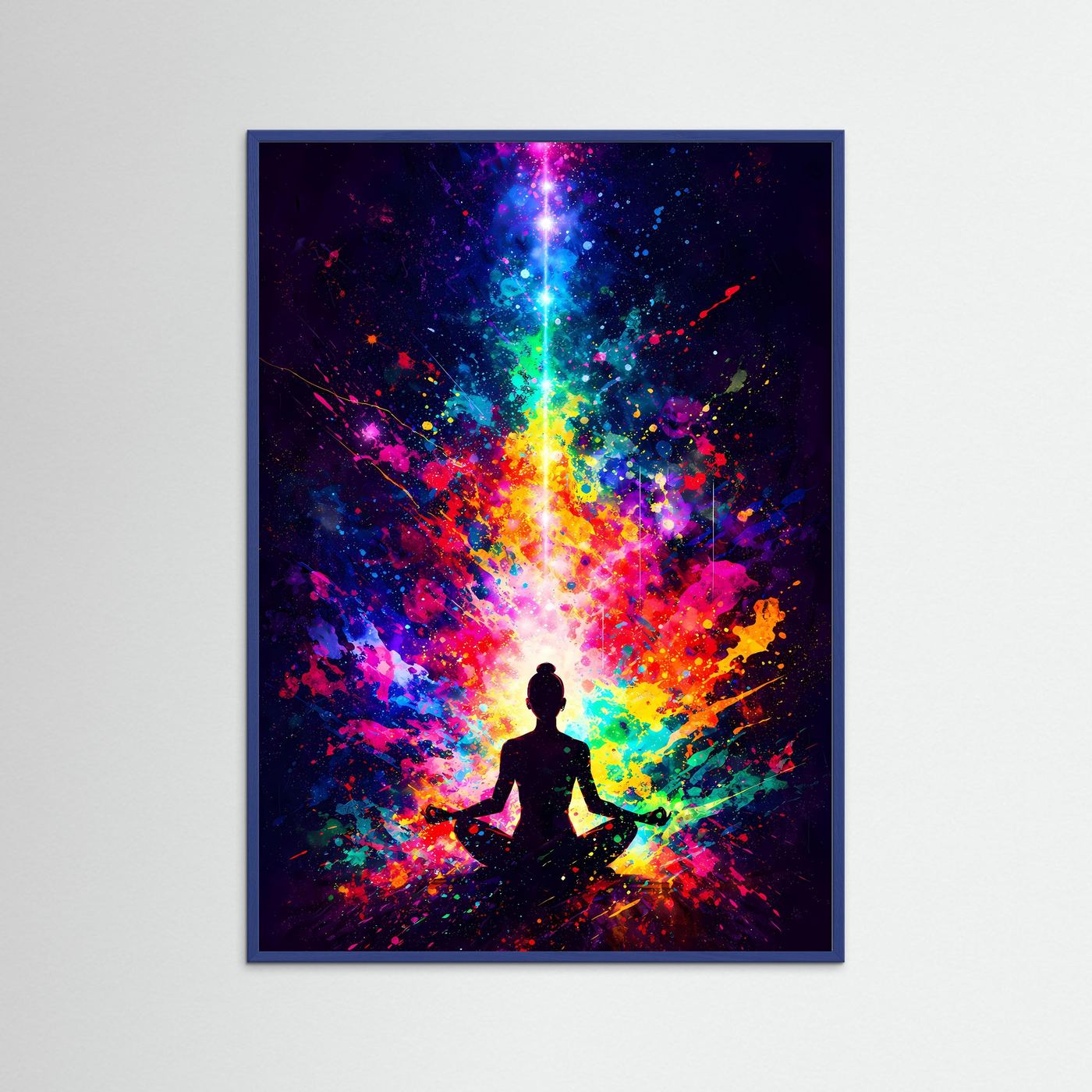 Innere Harmonie & Kosmische Energie | Abstraktes Meditations-Poster mit Yoga Silhouette in Neonfarben | Modernes Kunstposter Hochformat
