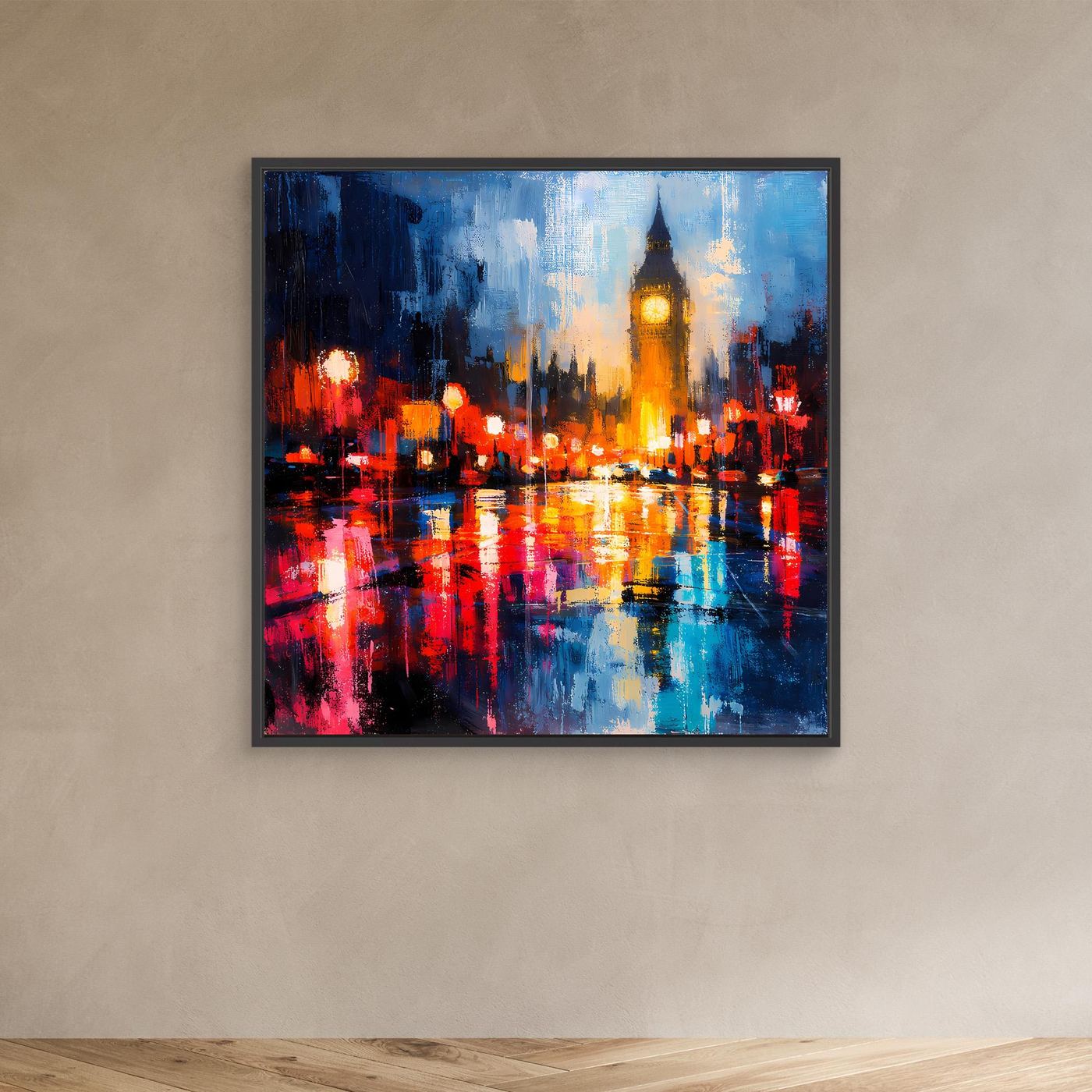 Leinwand Abstraktes Big Ben London Gemälde | Modernes Urbanes Wandbild bei Nacht