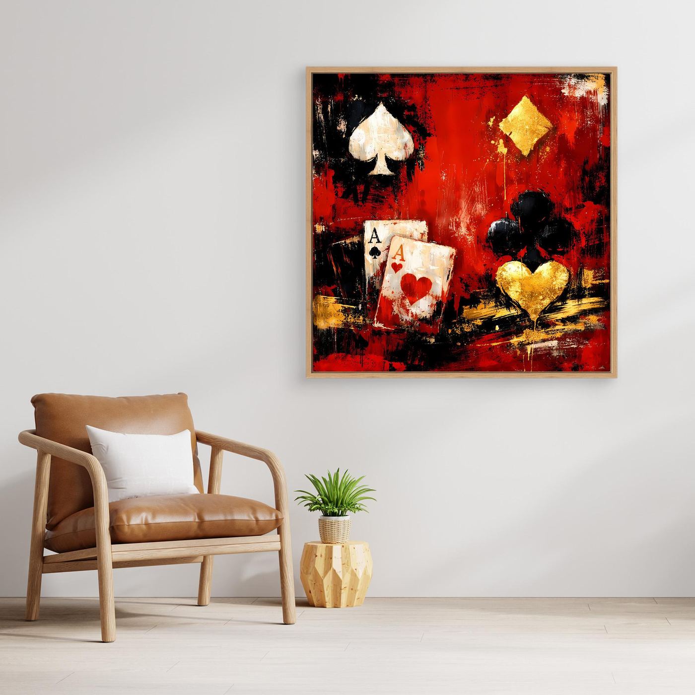 Leinwand Abstraktes Poker-Design mit Assen | Modernes Spielkarten Wandbild Kunst