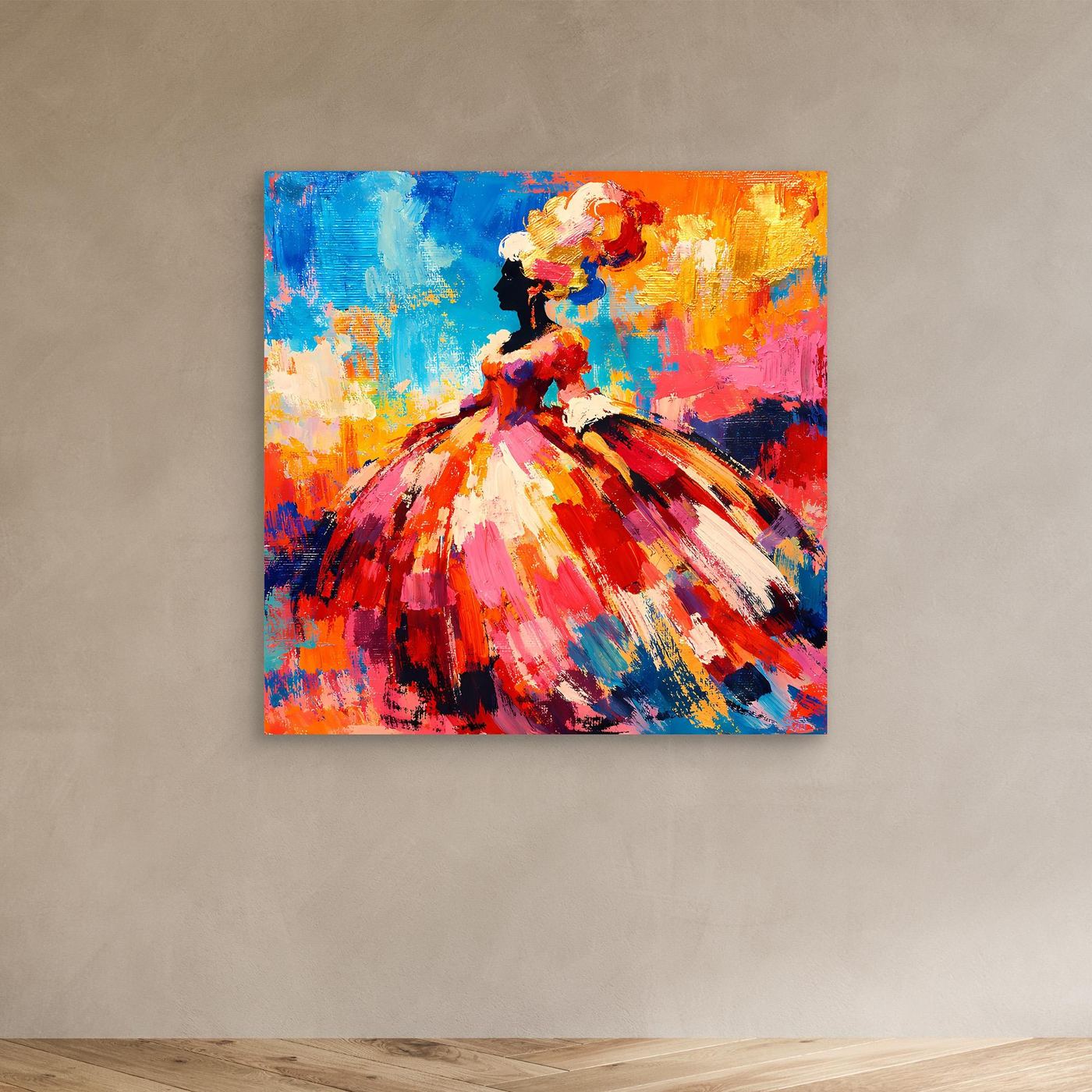 Leinwandbild Damenporträt abstrakt, farbenfroher Pinsel-Look ohne Rahmen