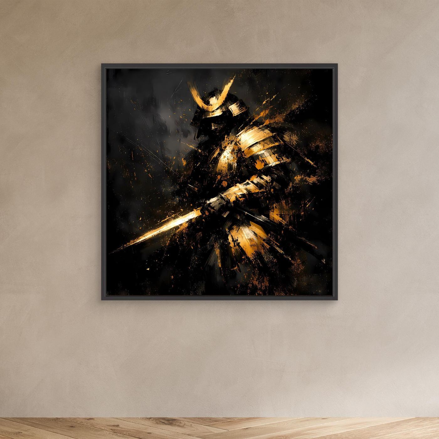 Leinwand Abstrakter Goldener Samurai | Modernes Japanisches Krieger Wandbild