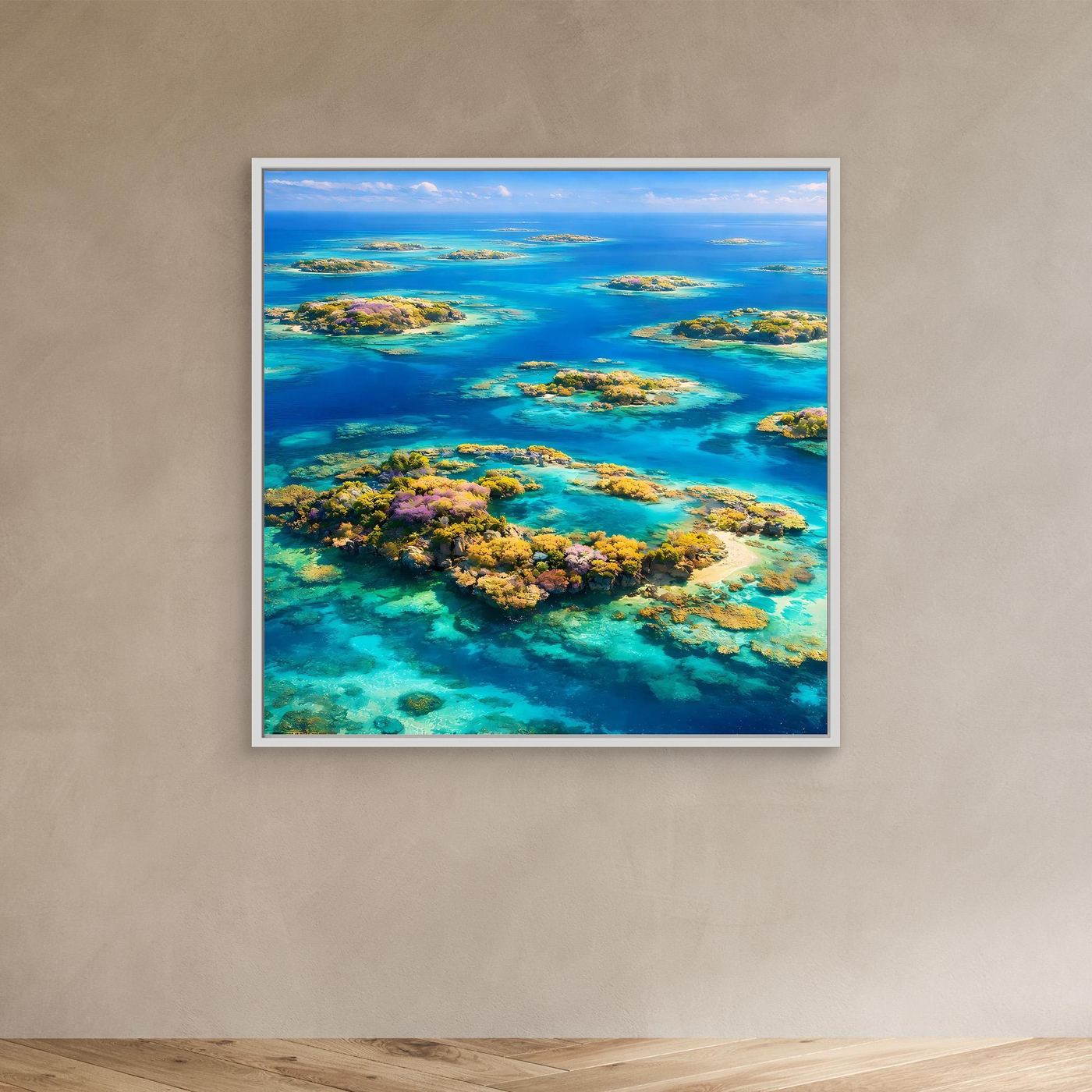 Leinwandbild Paradiesische Inselwelt | Tropisches Atoll Wandbild auf echtem Holzkeilrahmen