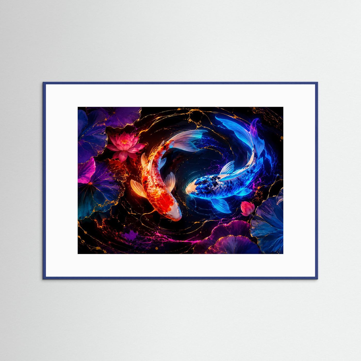 Yin Yang Koi Poster | Koi Karpfen Wandbild | Lotusblüten Kunst | Japanische Zen Dekoration | Fine Art Print