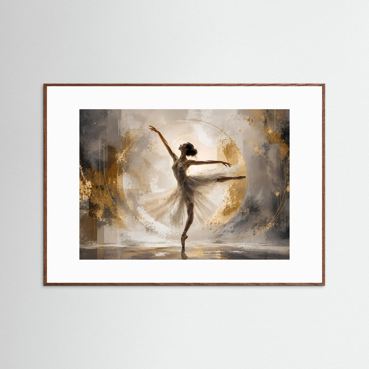 Elegante Ballerina im Goldrausch | Modernes Tänzerin & abstrakte Kunst Poster Querformat