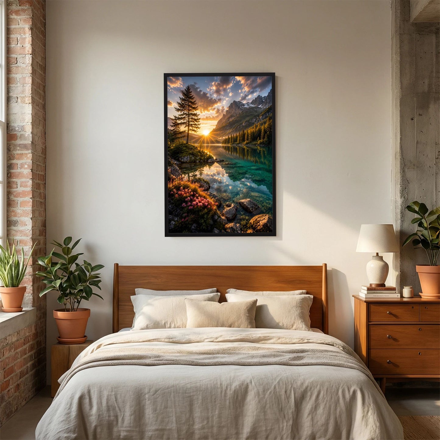 Bergsee im Sonnenuntergang | Alpenlandschaft mit Spiegelung | Poster Hochformat