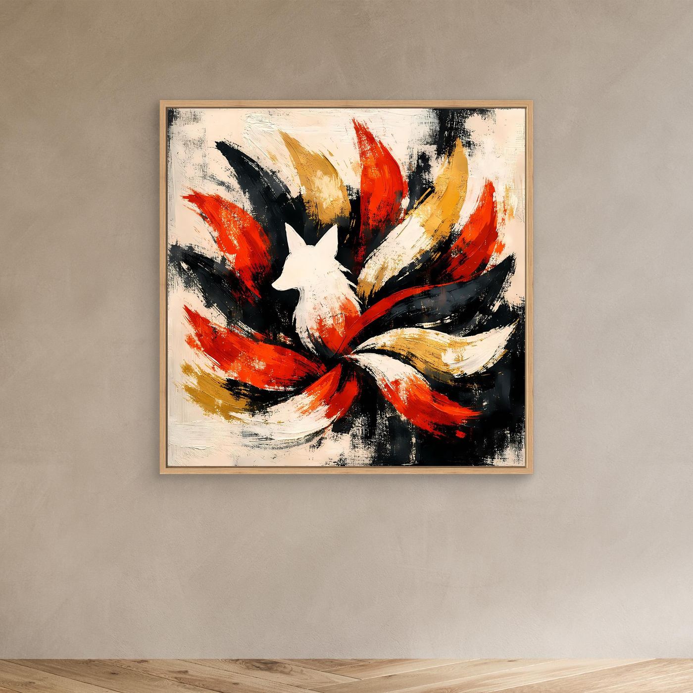 Leinwand Mythischer Neunschwänziger Fuchs Kitsune | Abstraktes Asia Fantasy Wandbild