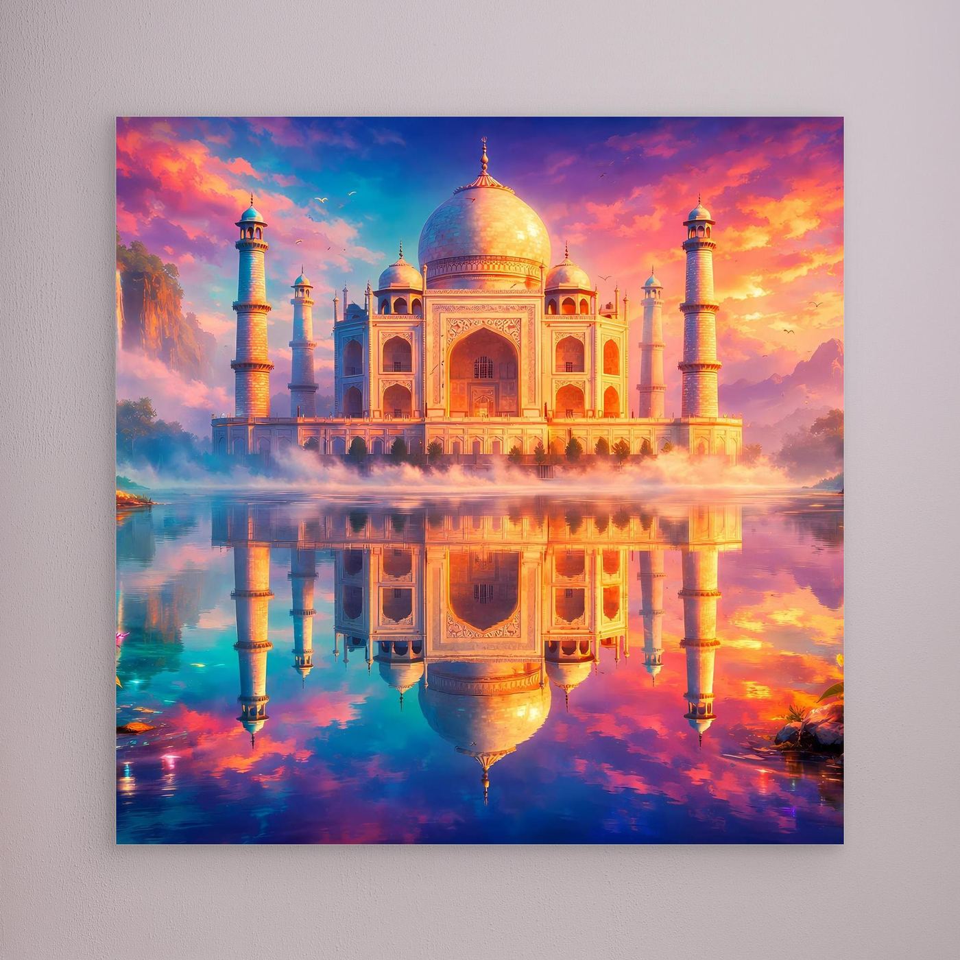 Leinwandbild Magisches Taj Mahal | Orientalisches Palast Wandbild auf echtem Holzkeilrahmen