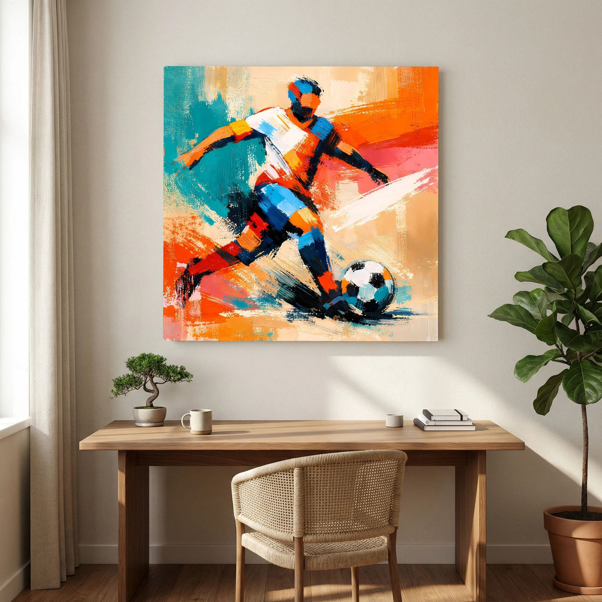 Leinwand Dynamischer Fußballspieler in Aktion | Abstraktes Sport & Fußball Wandbild