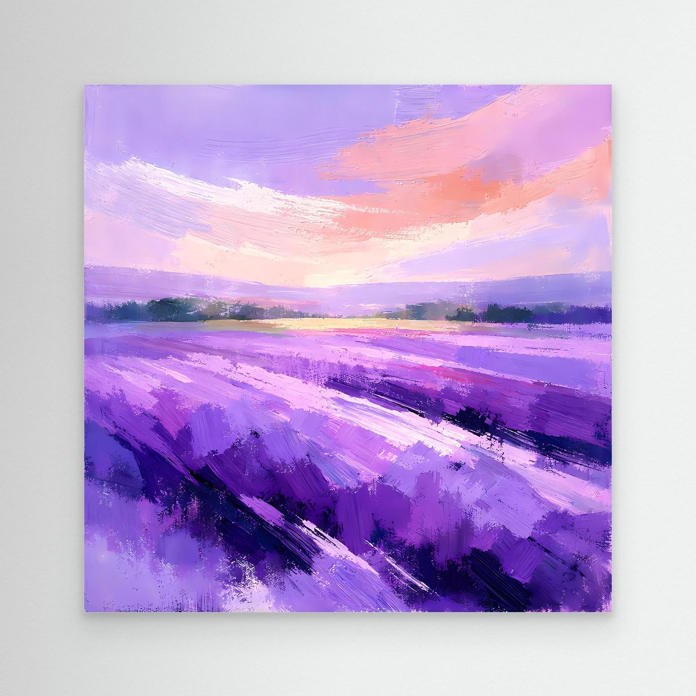 Leinwand Abstraktes Lavendelfeld im Abendlicht | Modernes Provence Wandbild Lila