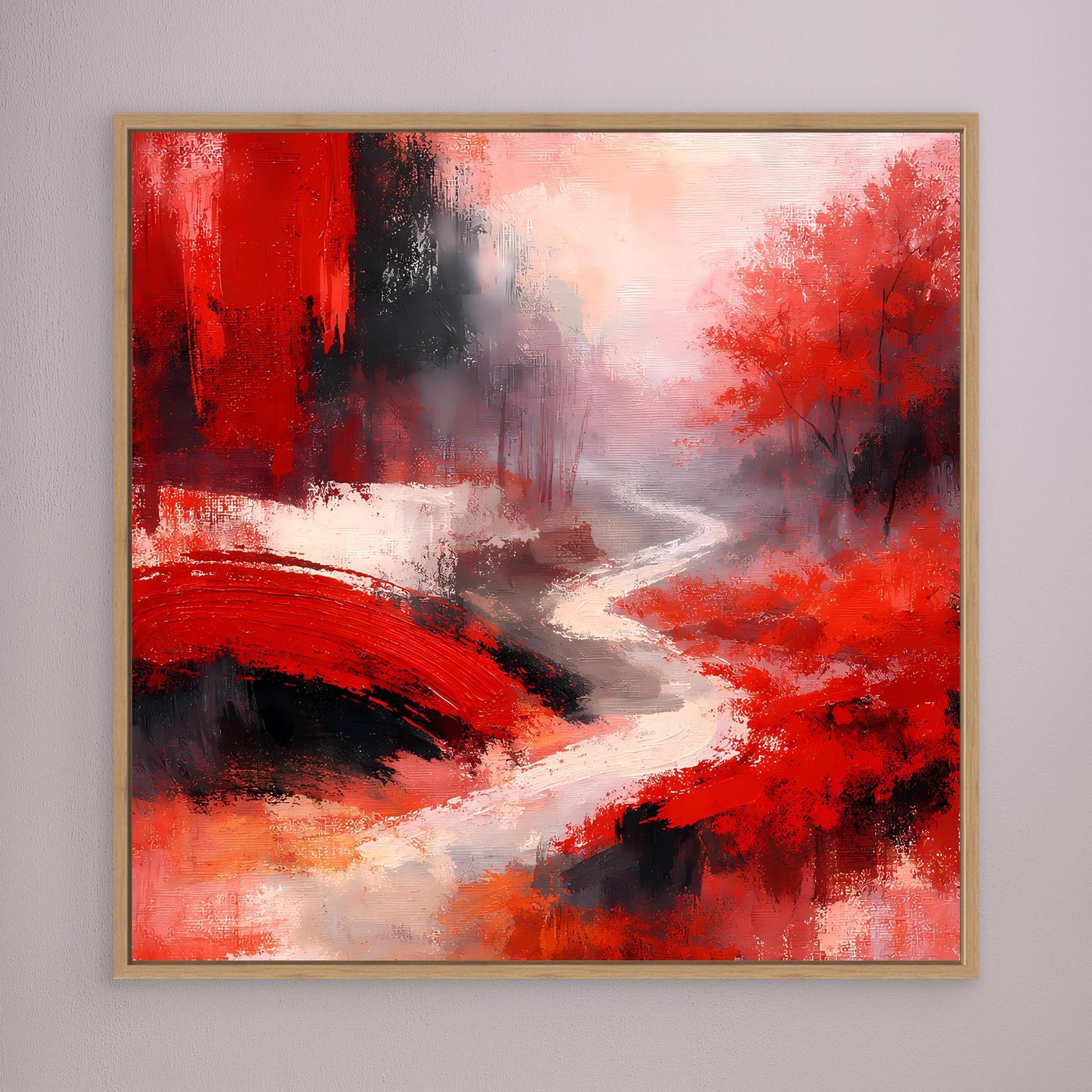Leinwand Traditionelle Rote Brücke am Fluss | Japanisches Natur Wandbild