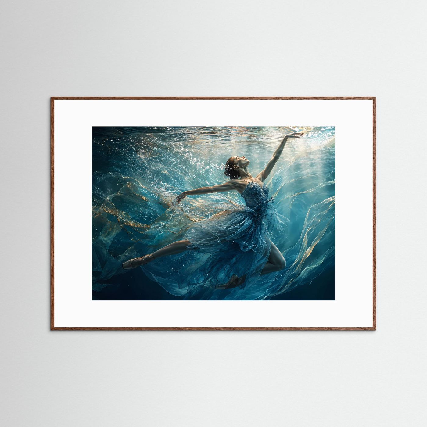 Ballerina Unterwasser Poster | Tänzerin im Ozean | Elegante Wasserkunst | Ballett Wandbild | Fine Art Print