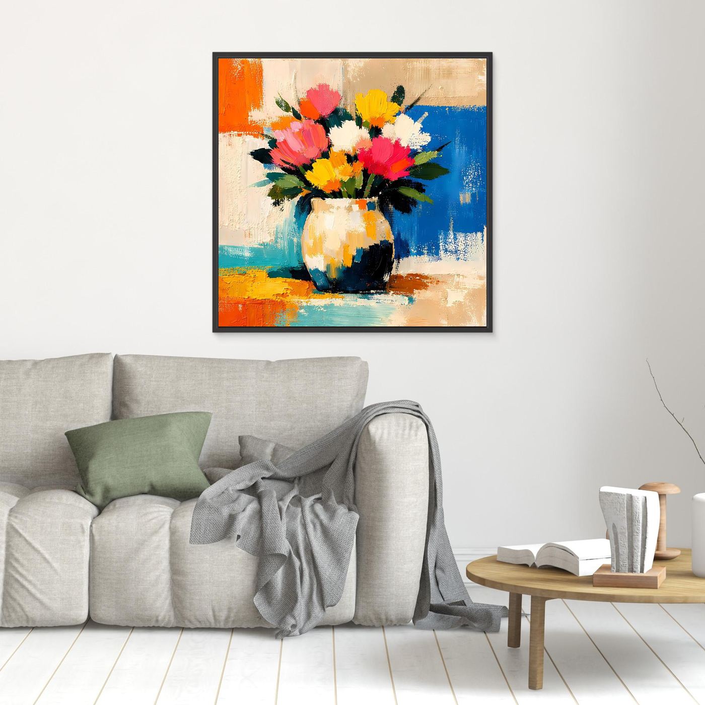 Small wall art: colorful bouquet in a vase with black frame