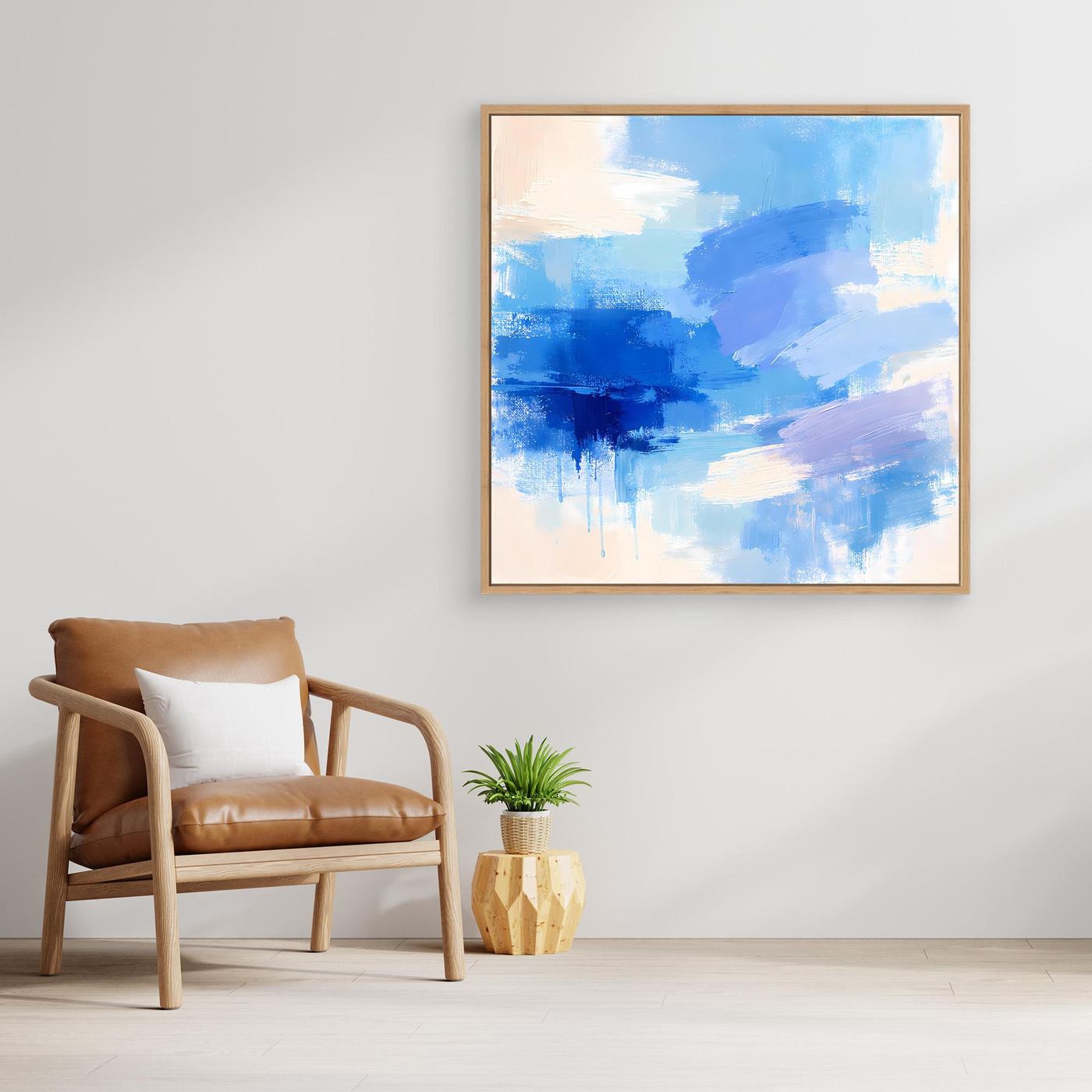 Leinwand Abstrakte Blaue Pinselstriche | Modernes Minimalistisches Wandbild Meer