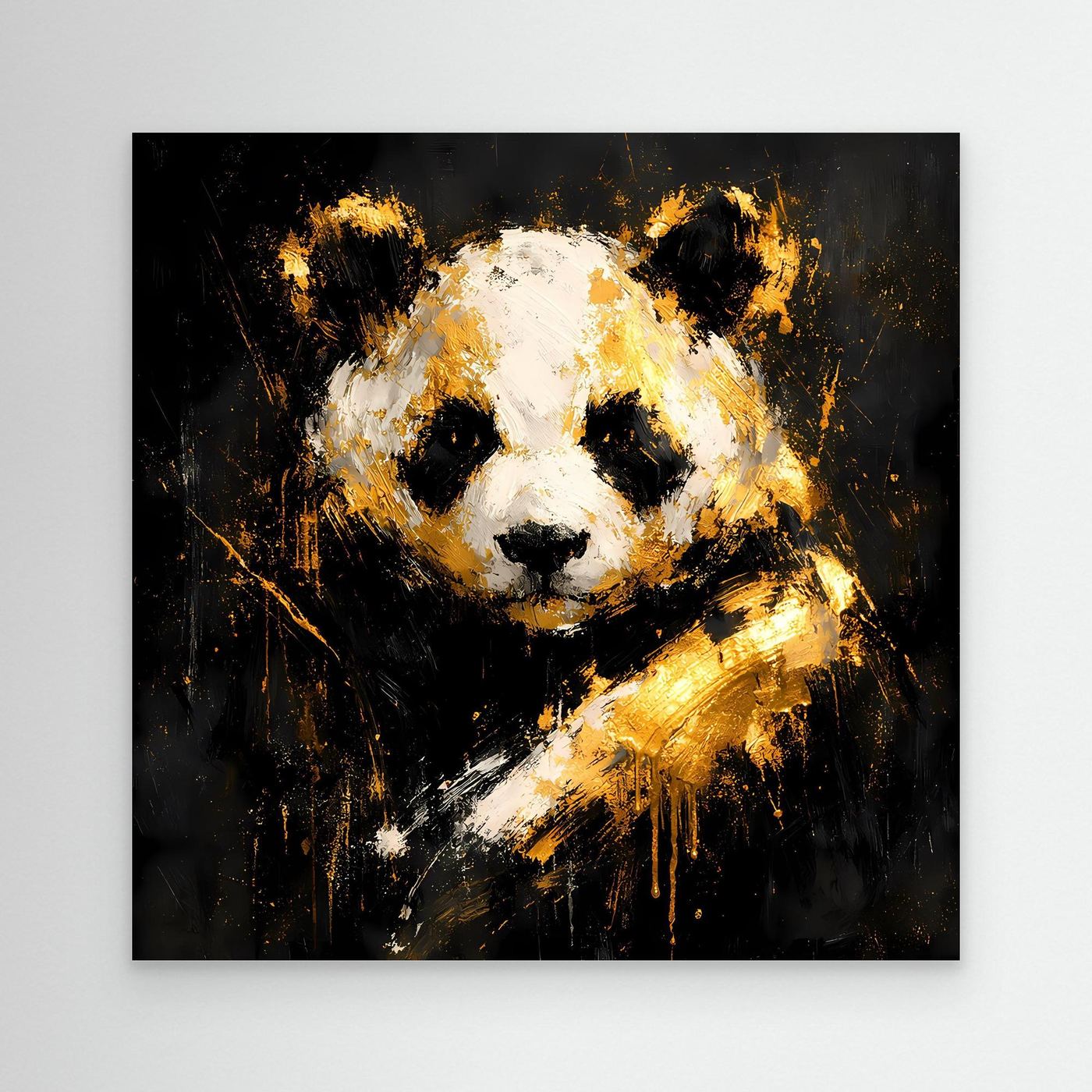 Leinwand Abstrakter Panda in Gold und Weiß | Modernes Tier Wandbild