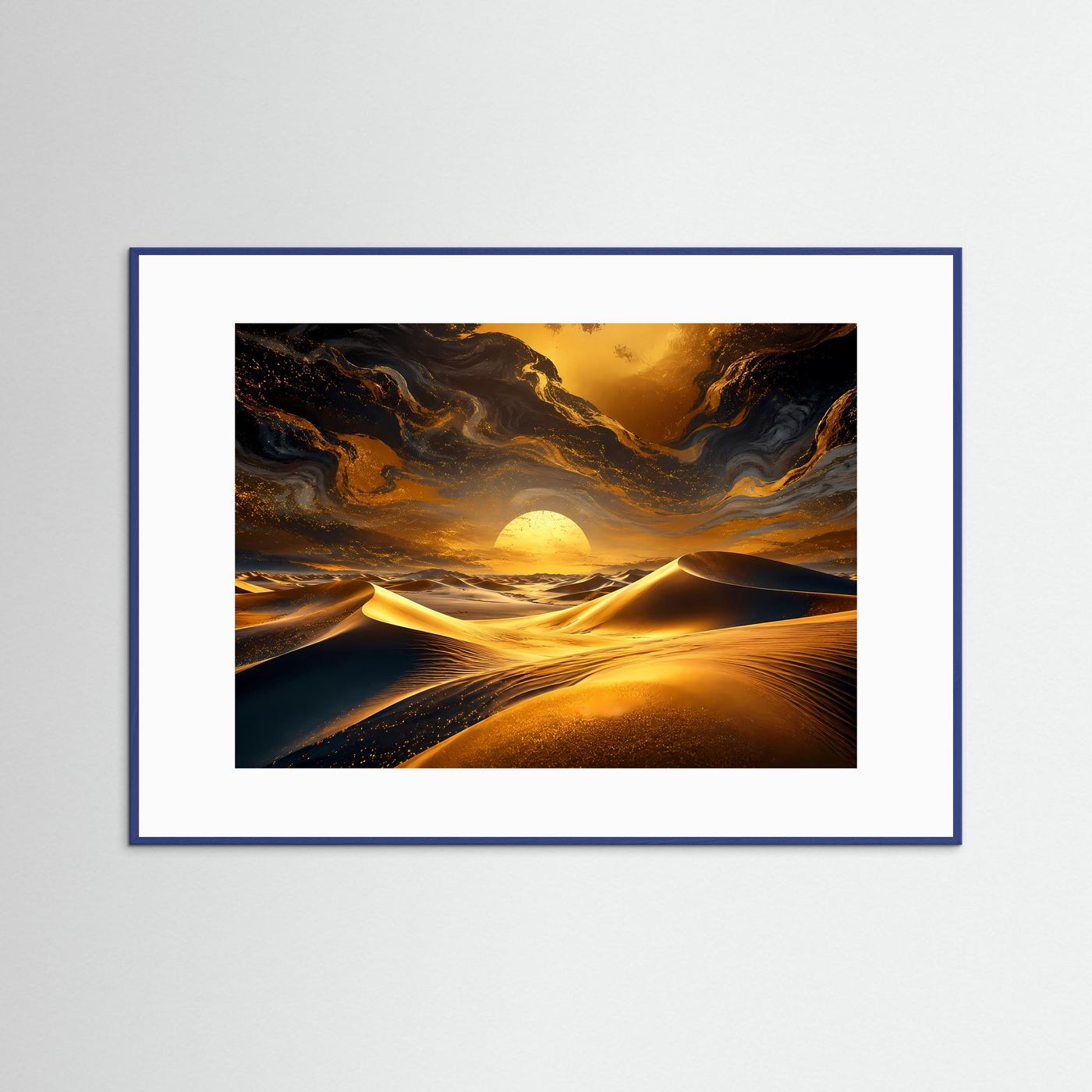 Wüsten Sonnenuntergang Poster | Goldene Dünen Wandbild | Abstrakte Wüstenlandschaft | Moderne Luxus Wandkunst