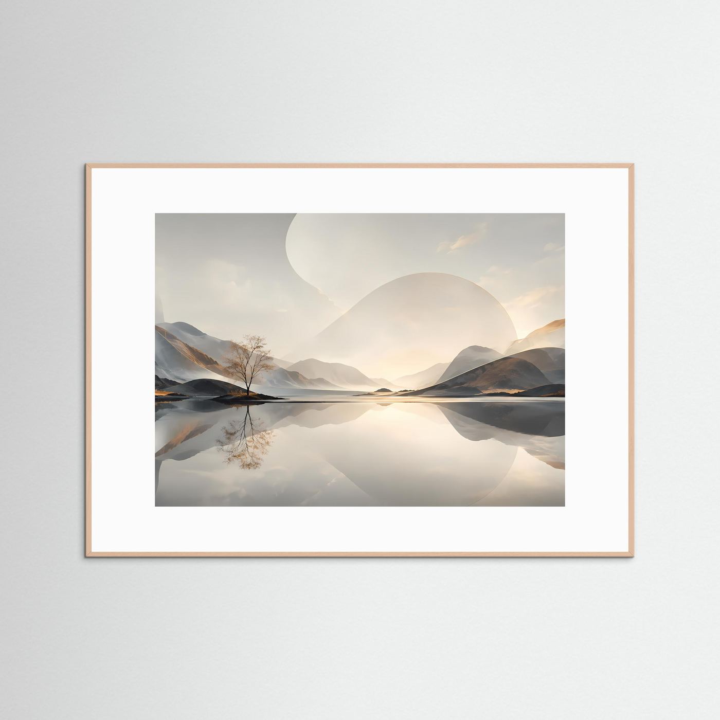Minimalistische Berglandschaft Poster | Abstrakte Natur Landschaft Wandbild | Spiegelnder See | Modernes Panorama | Premium Leinwand Wall Art