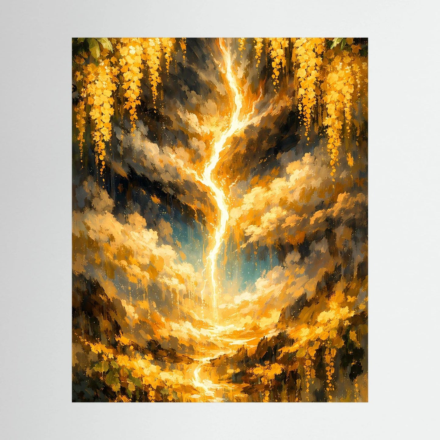 Poster mit leuchtendem goldenen Lebensbaum-Motiv, dunkler Hintergrund, ohne Rahmen