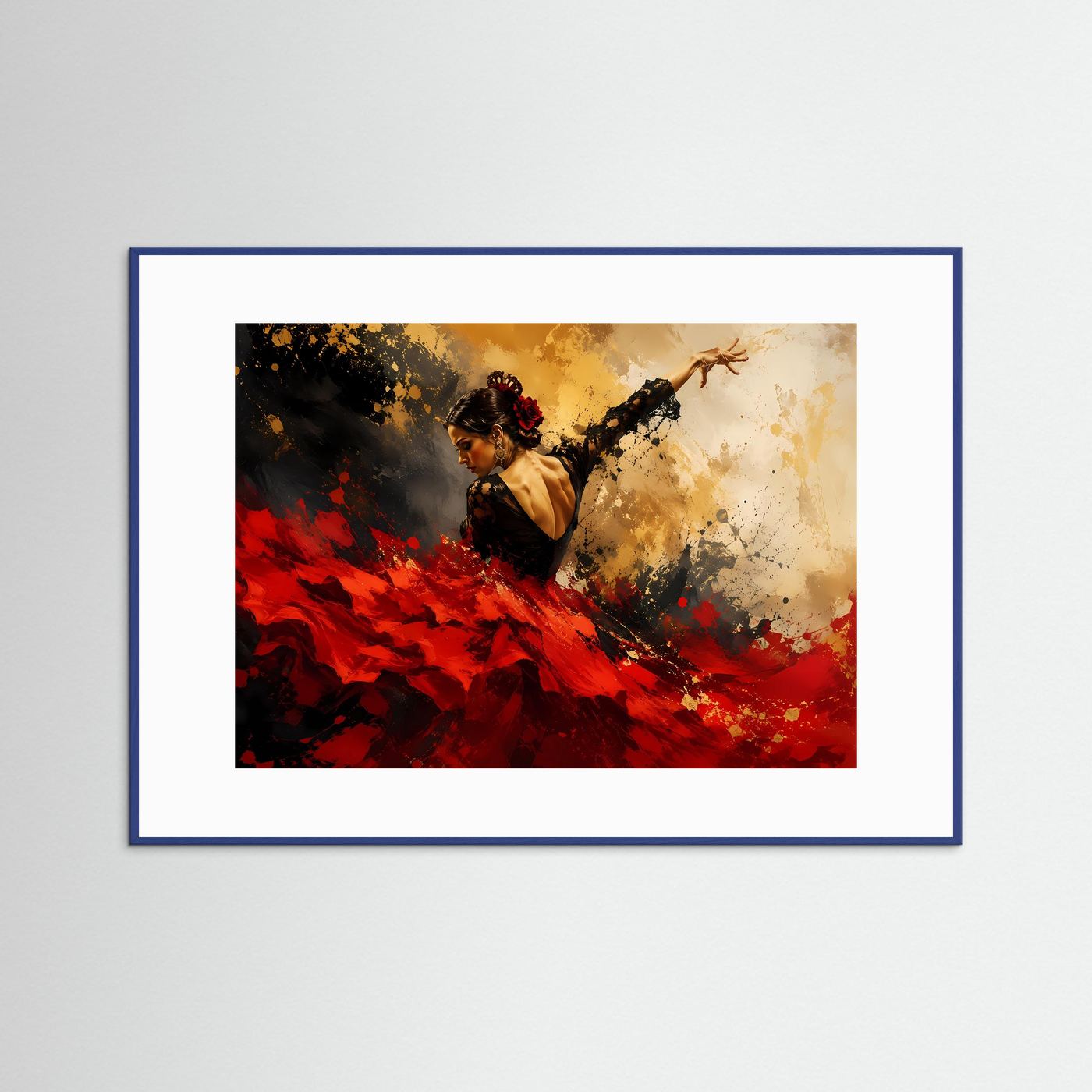 Leidenschaftliche Flamenco-Tänzerin in Rot & Gold | Modernes Abstraktes Tanz Poster Querformat