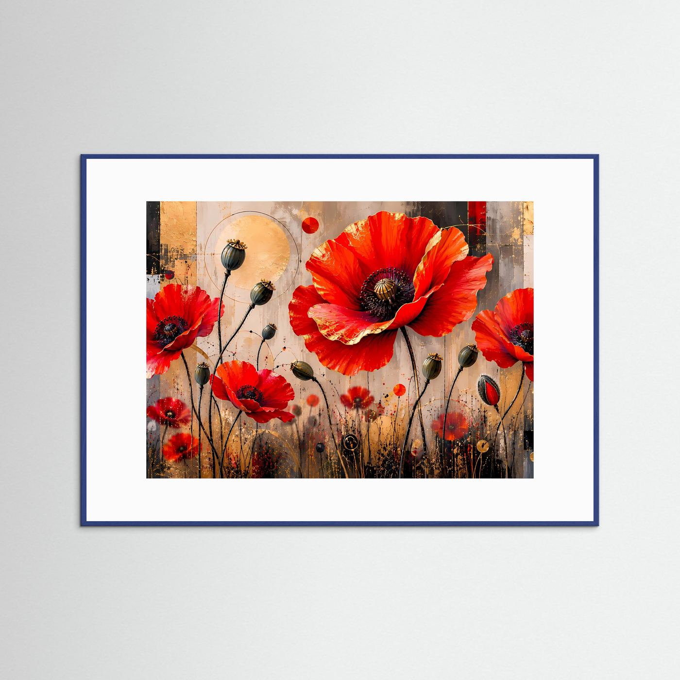 Strahlende Mohnblumen in Rot & Gold | Abstrakte Blumen & Natur Poster Querformat