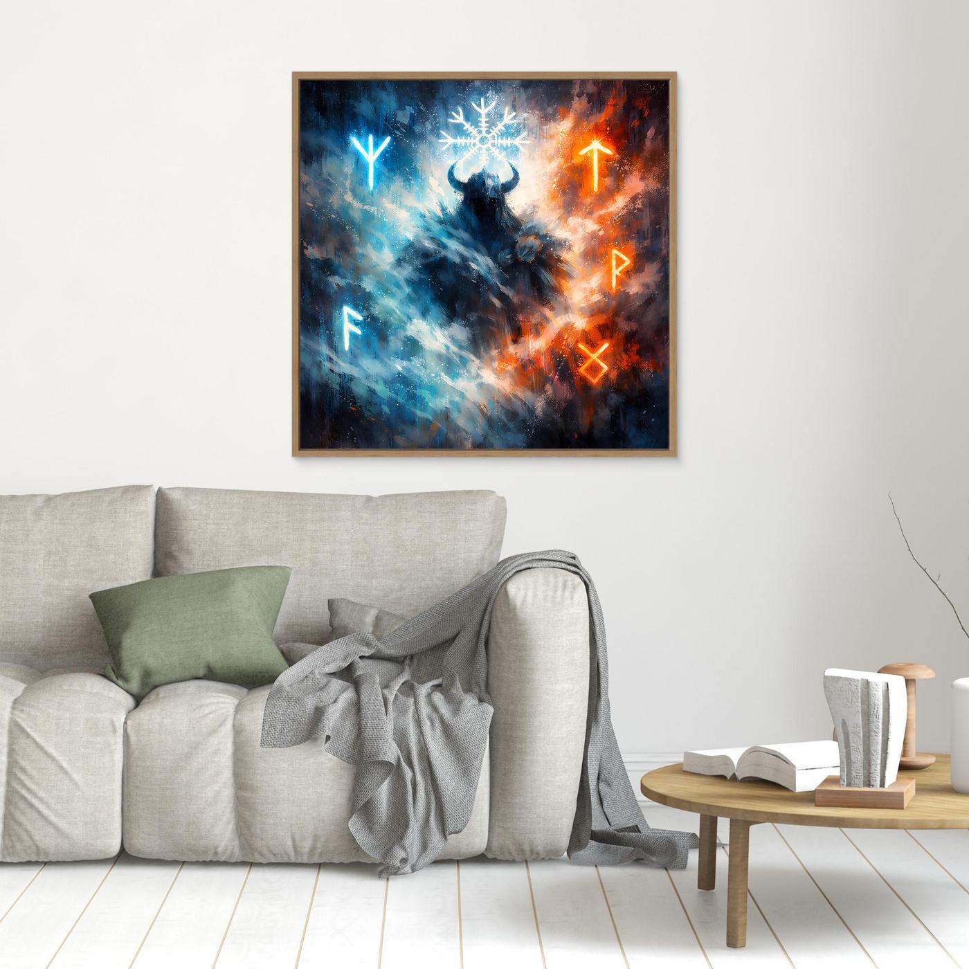 Leinwand Wikinger Krieger mit Runen | Mystisches Nordisches Wandbild auf echter Leinwand