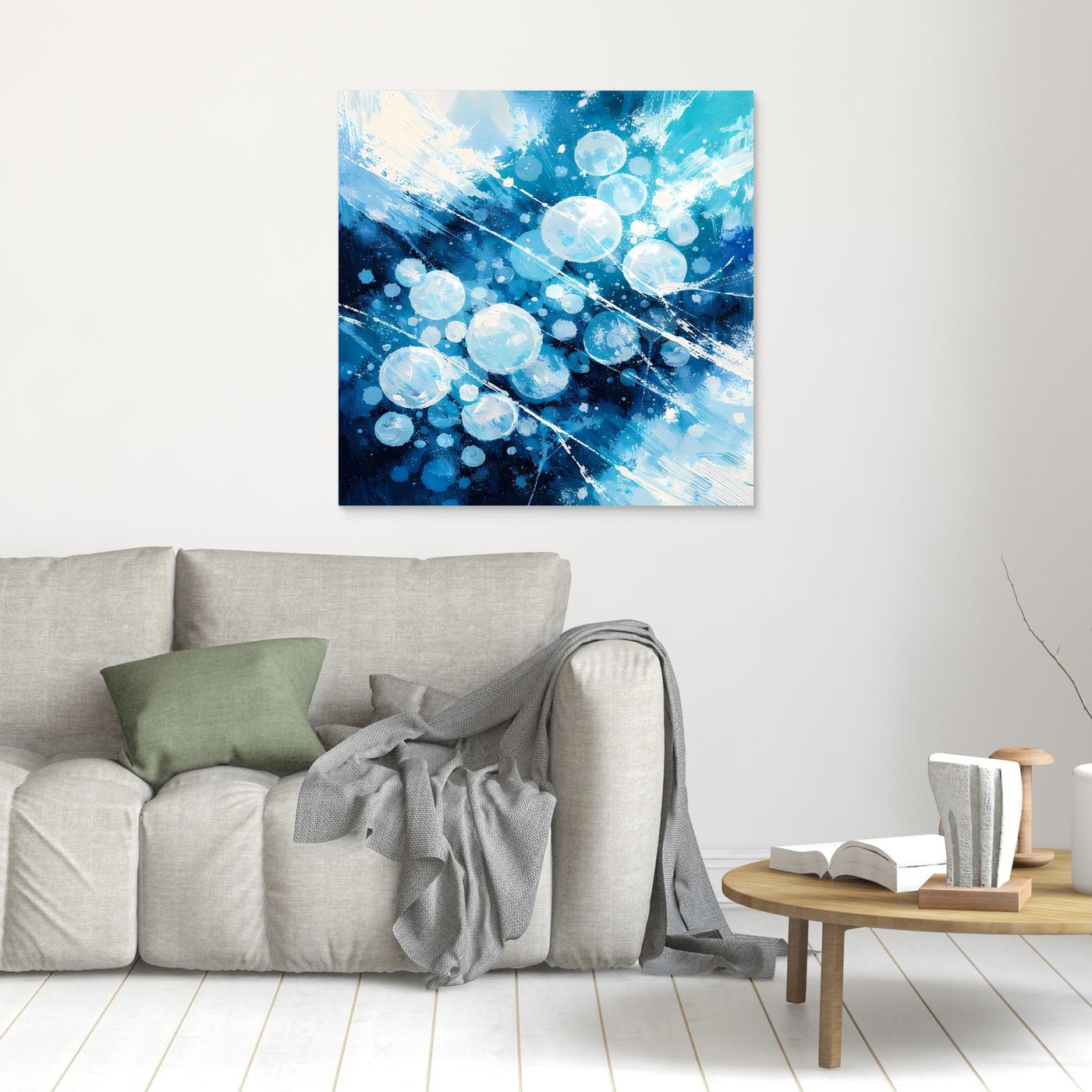 Leinwand Eingefrorene Luftblasen im Eis | Abstraktes Natur Winter Wandbild