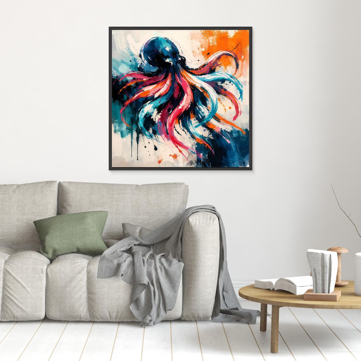 Leinwand Dynamischer Oktopus im Farbenmeer | Abstraktes Krake Wandbild