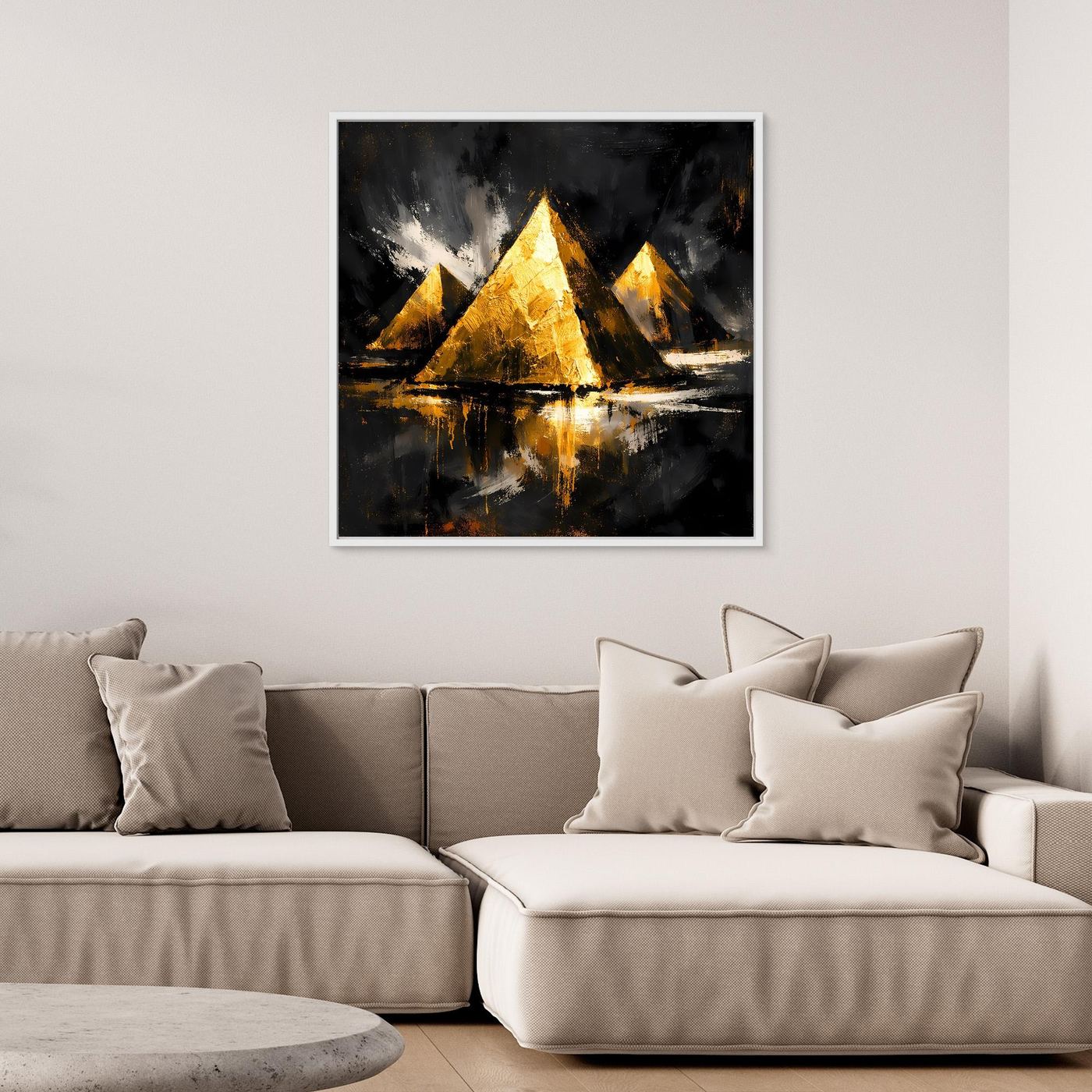 Leinwand Goldene Pyramiden von Gizeh | Abstraktes Ägypten Wandbild Modern