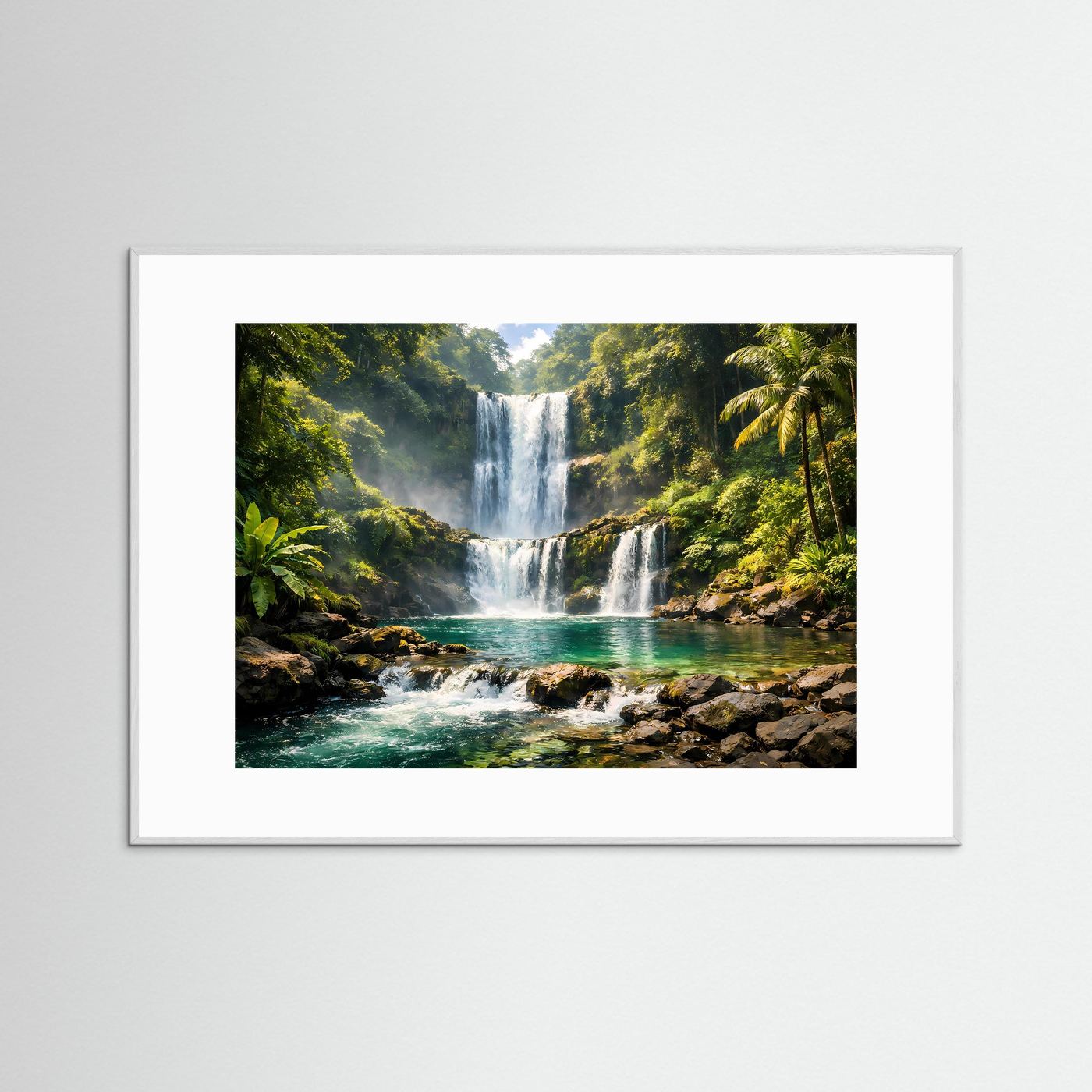 Tropischer Wasserfall im Dschungelparadies | Panorama Natur Poster Querformat