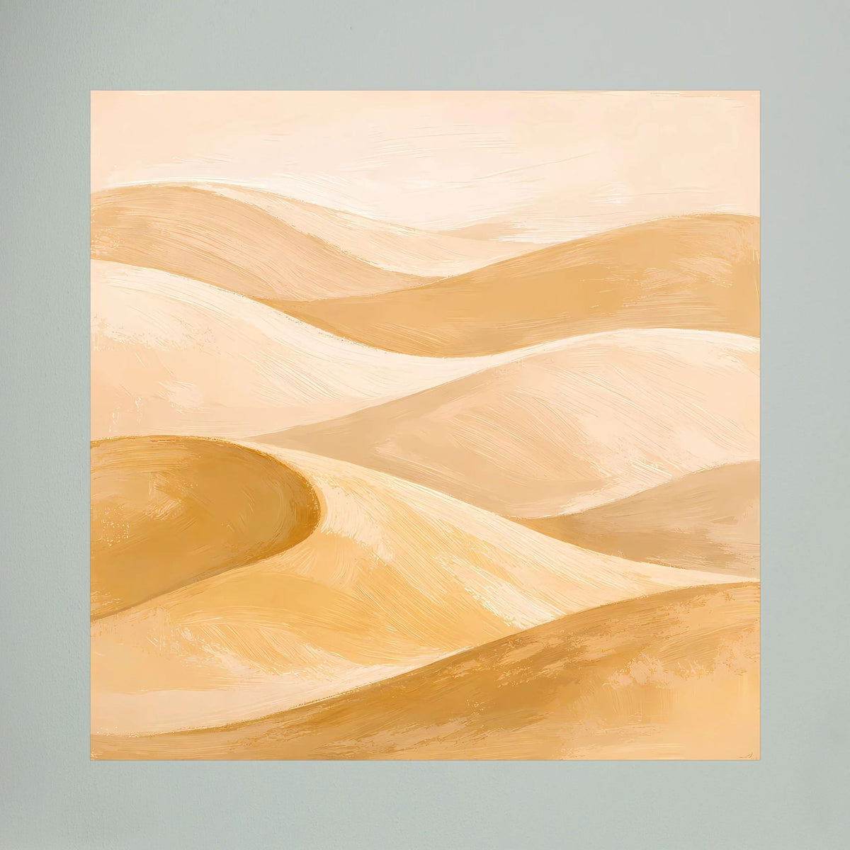 Quadratisches Leinwand-Wandbild mit abstrakten Dünenlinien in Hellbeige und Ocker ohne Hintergrunddetails