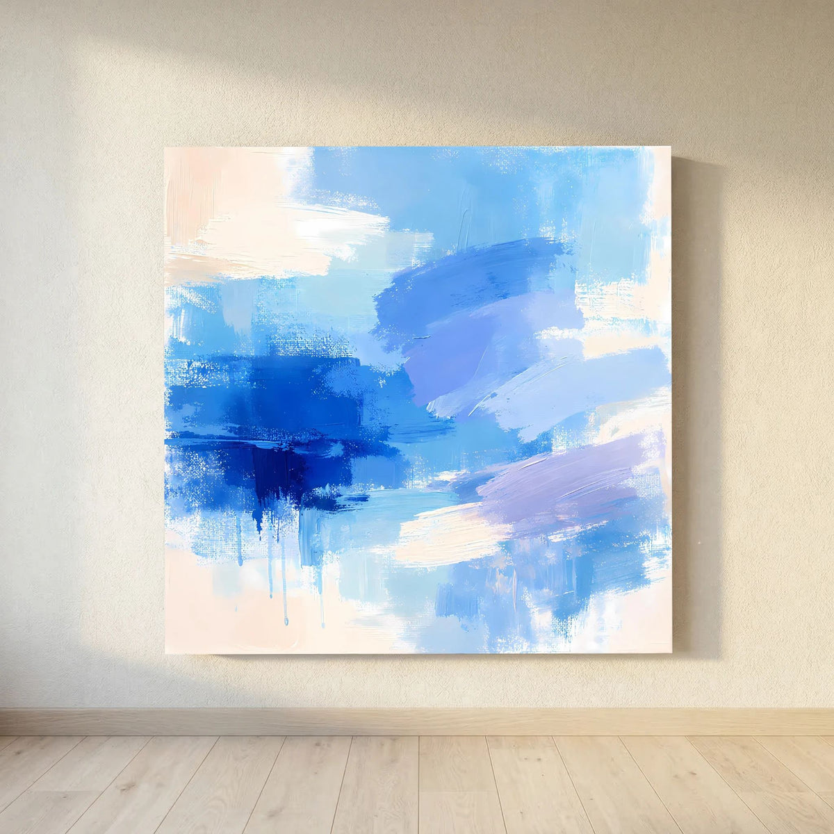 Leinwand Abstrakte Blaue Pinselstriche | Modernes Minimalistisches Wandbild Meer