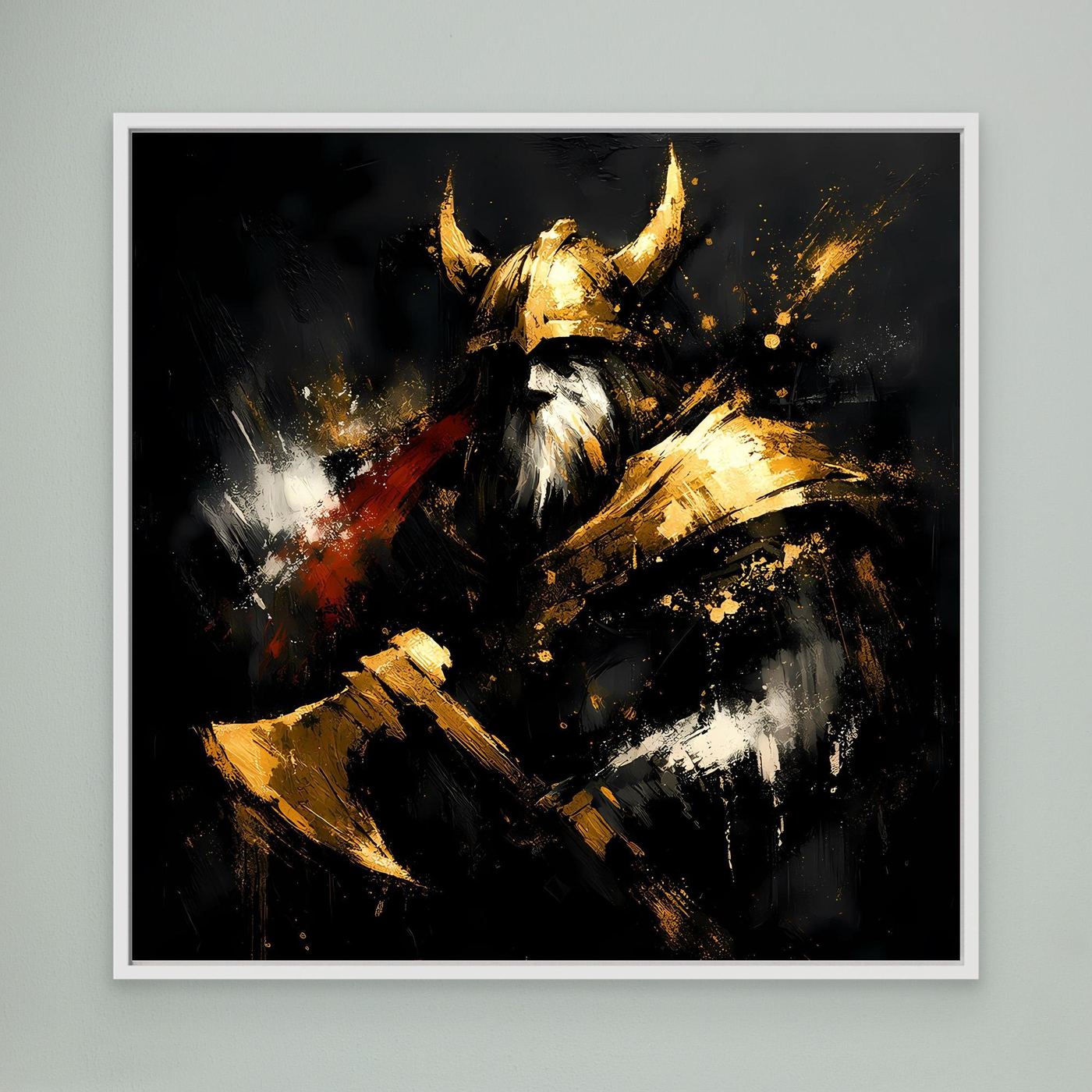 Leinwand Goldener Wikinger Krieger | Abstraktes Nordmann Wandbild Modern