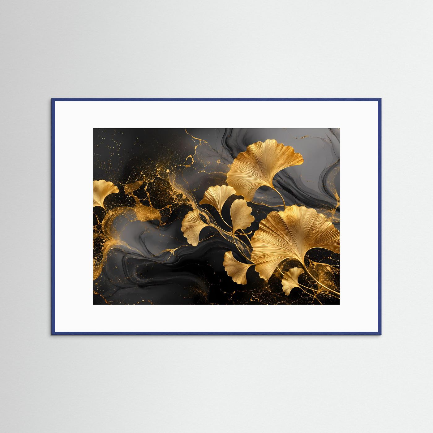 Goldene Ginkgoblätter Poster | Elegante Botanische Wandkunst | Schwarz Gold Abstrakt | Luxuriöse Blätter Kunst | Premium Leinwand Wall Art