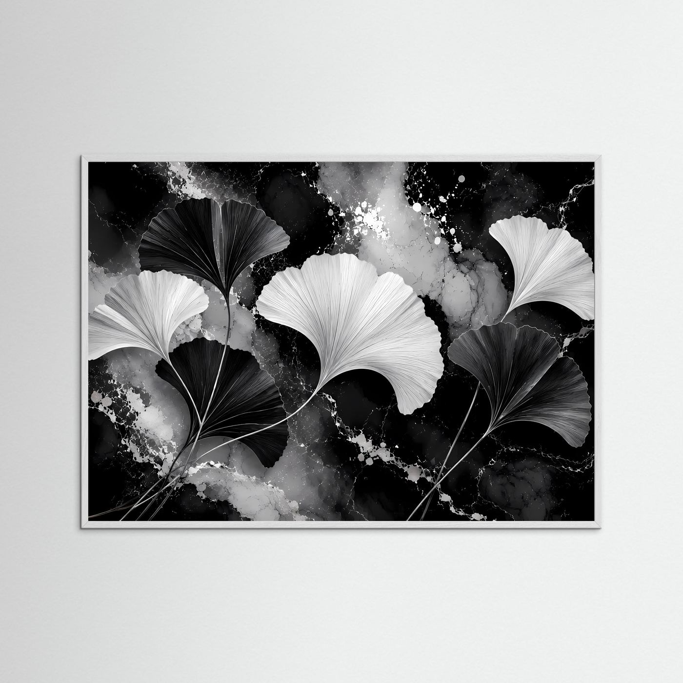 Ginkgo Blätter Poster Schwarz Weiß | Moderne Botanische Wandkunst | Elegantes Abstraktes Natur Wandbild | Minimalistische Kunst