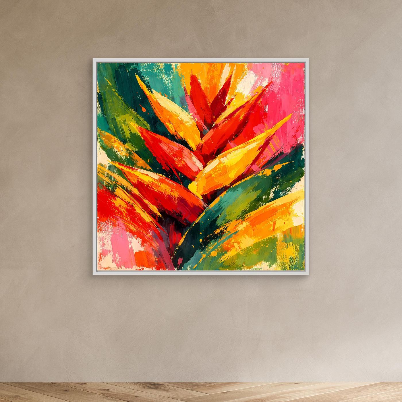 Leinwand Abstrakte Helikonie Blüte | Modernes Tropen Wandbild Bunt Exotisch