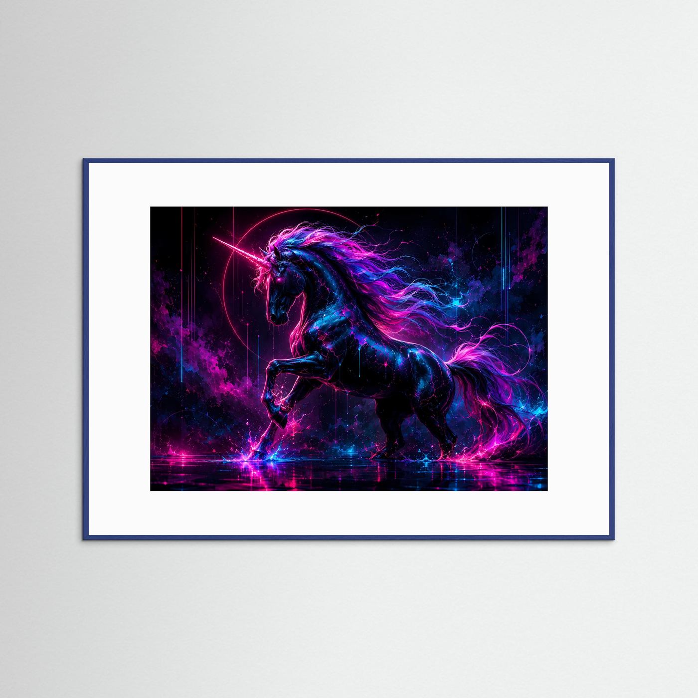 Neon Einhorn Poster | Mystische Fantasy Wandkunst | Magisches Unicorn | Cyberpunk Kunst | Premium Leinwandbild