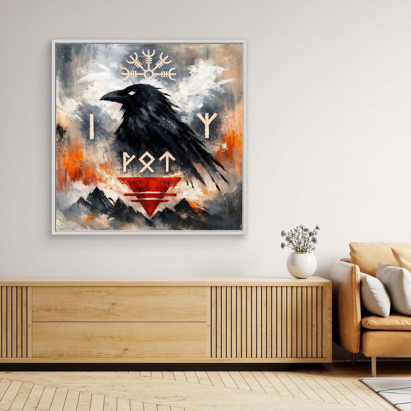 Leinwand Odin's Rabe | Wikinger Runen & Vegvísir Nordisches Wandbild