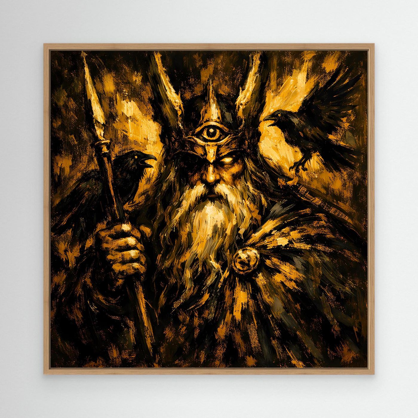 Leinwand Mythischer Allvater Odin in Goldoptik | Abstraktes Wikinger Götter Wandbild