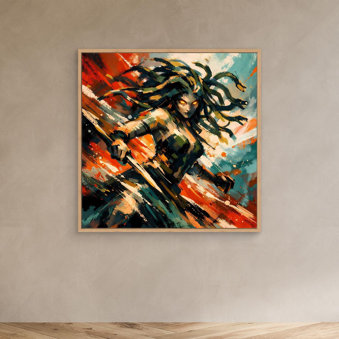Leinwand Mythische Medusa im Action-Stil | Dynamisches Wandbild auf echter Leinwand