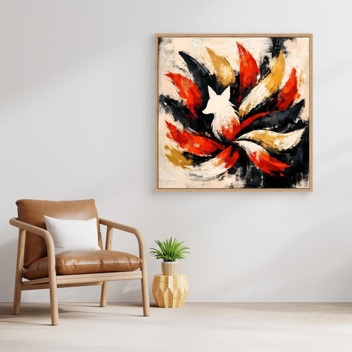 Leinwand Mythischer Neunschwänziger Fuchs Kitsune | Abstraktes Asia Fantasy Wandbild
