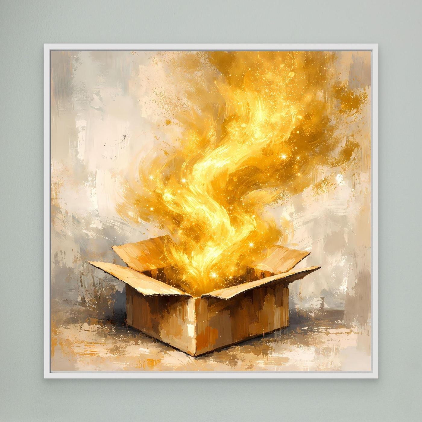 Premium Leinwand Magisches Leuchten aus der Box | Abstraktes Fantasy Wandbild Goldglorie