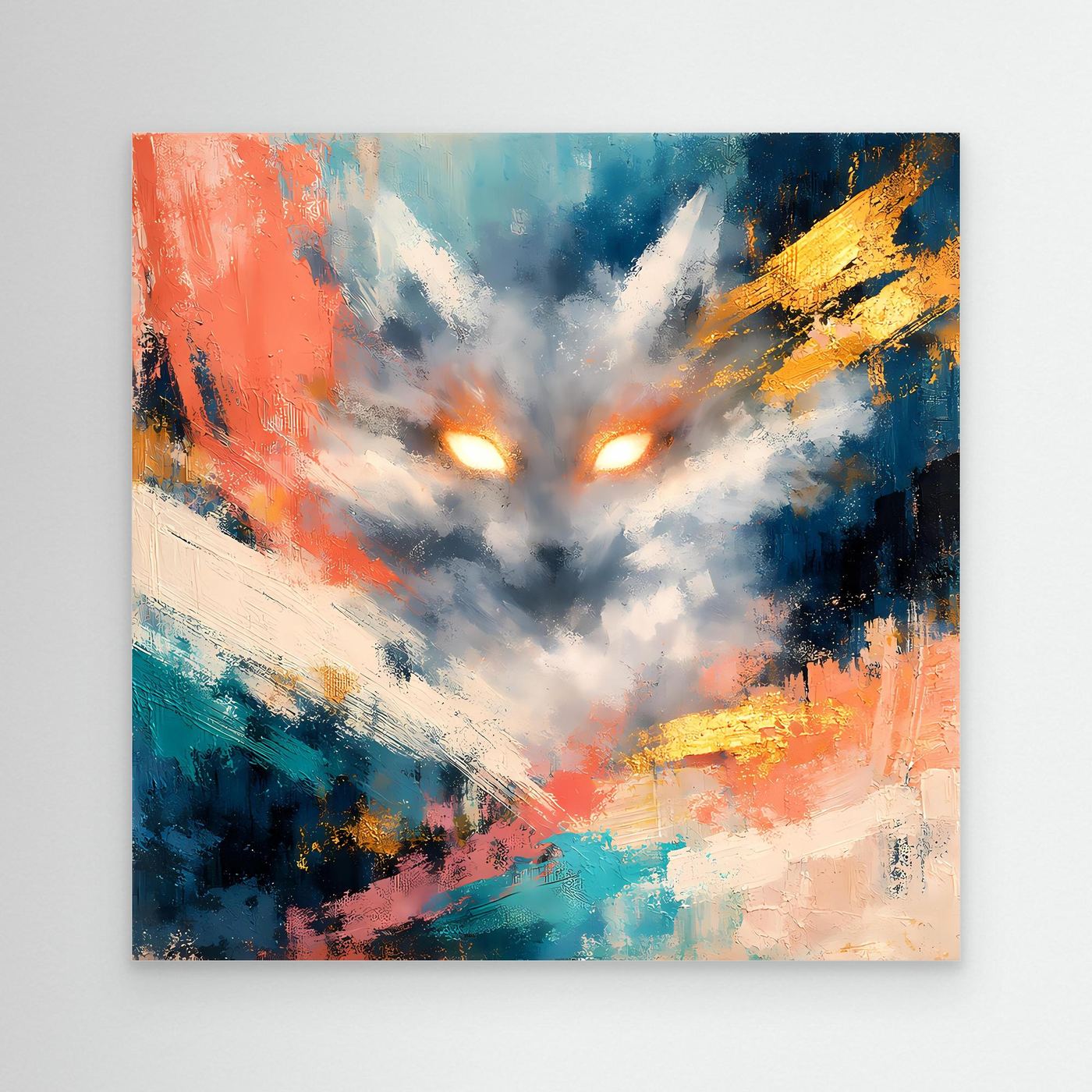 Leinwandbild Abstrakter Kitsune Fuchs | Modernes Japanisches Kunstwerk