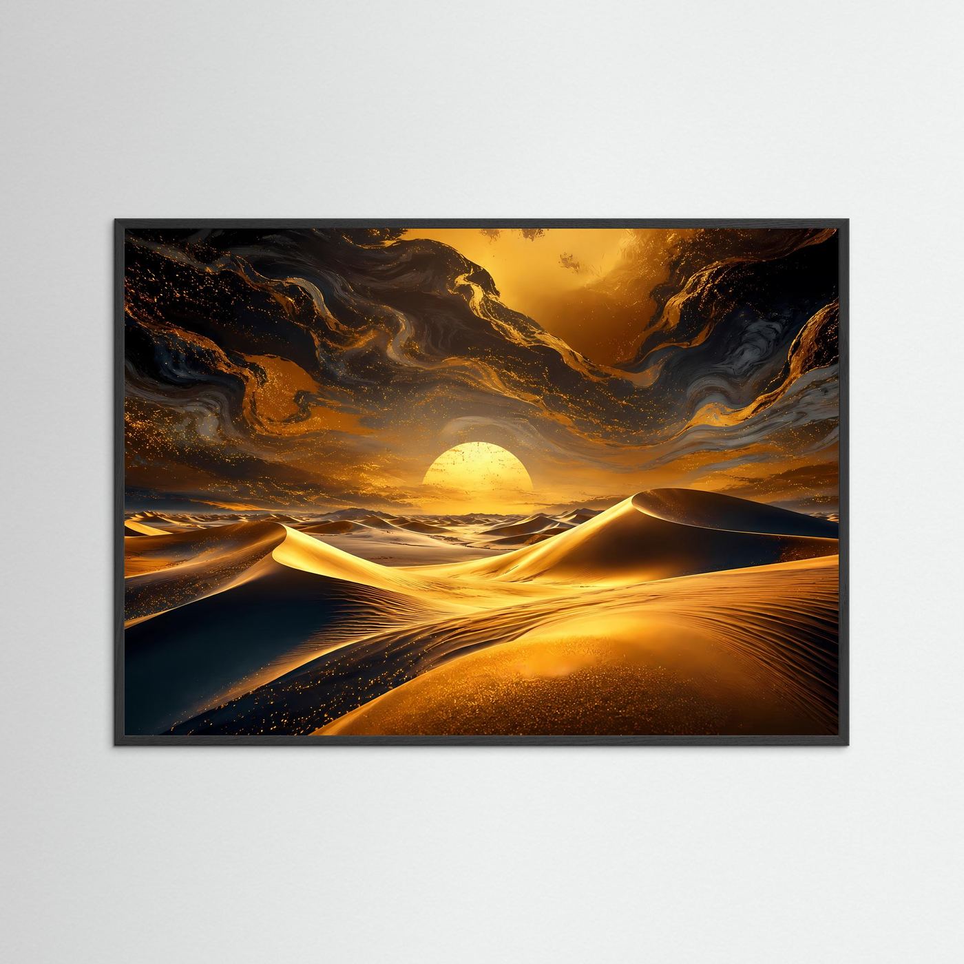 Wüsten Sonnenuntergang Poster | Goldene Dünen Wandbild | Abstrakte Wüstenlandschaft | Moderne Luxus Wandkunst
