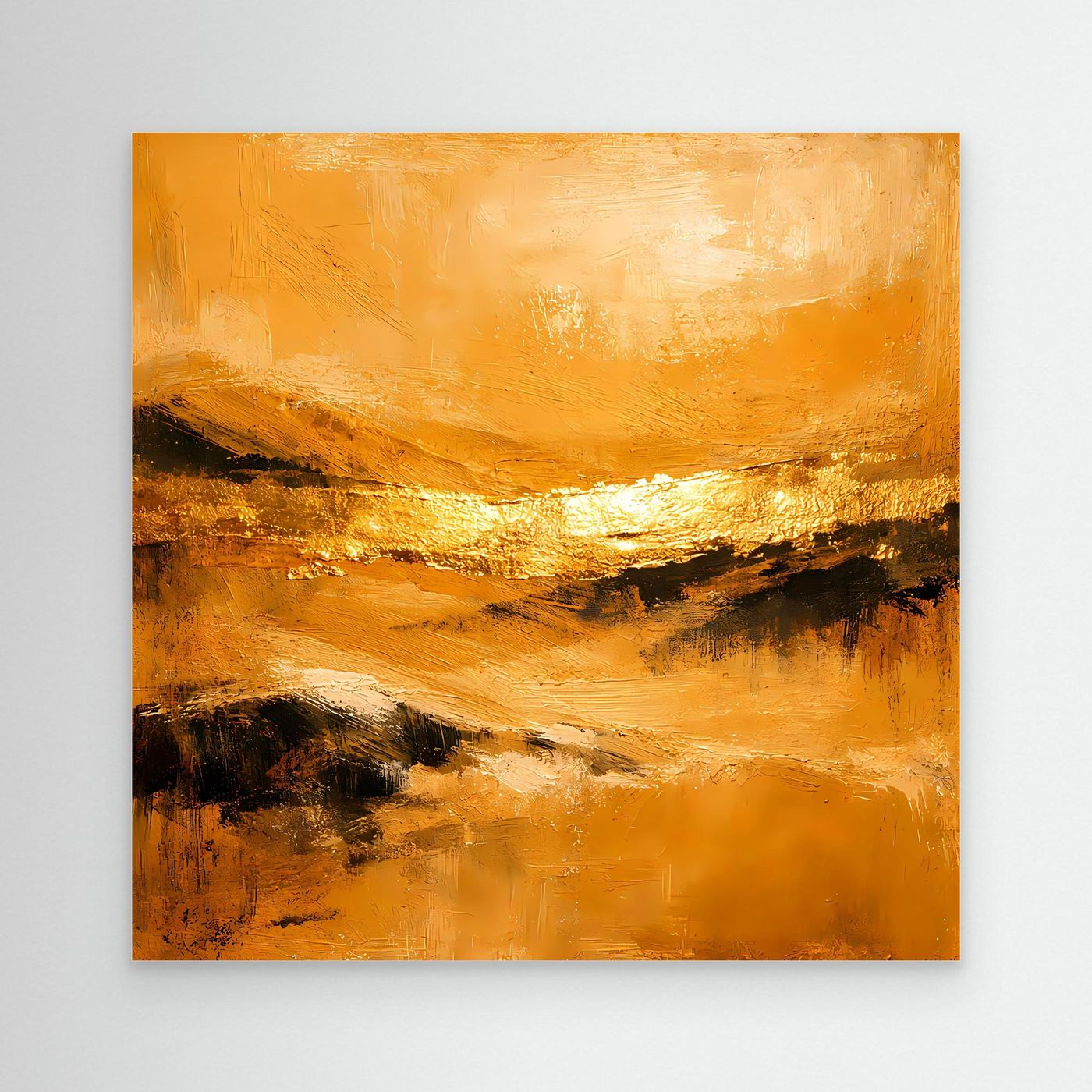 Leinwand Abstrakte Landschaft in Gold und Ocker | Modernes Elegantes Natur Wandbild