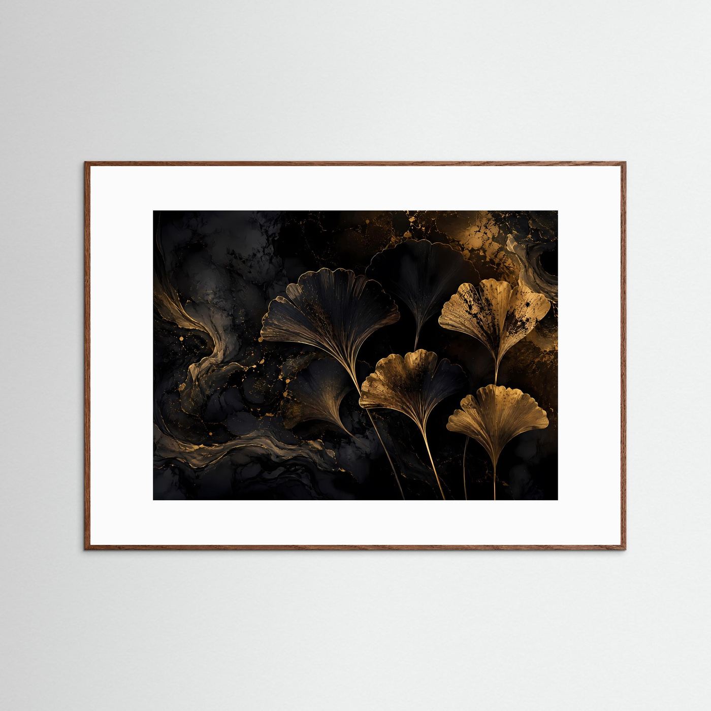 Ginkgo Poster Gold Schwarz | Abstrakte Botanische Wandkunst | Elegante Ginkgo Blätter | Luxuriöses Leinwandbild | Moderne Fine Art | Gold Wanddeko