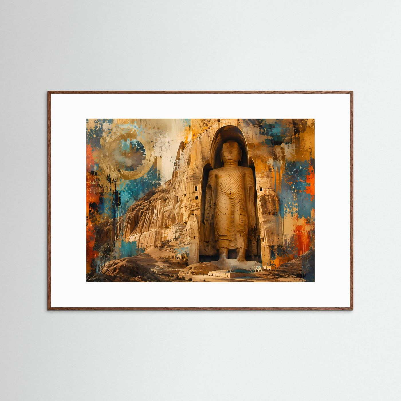 Bamiyan Buddha Poster | Abstrakte Buddhistische Wandkunst | Spirituelle Felsstatue | Modernes Zen Wandbild