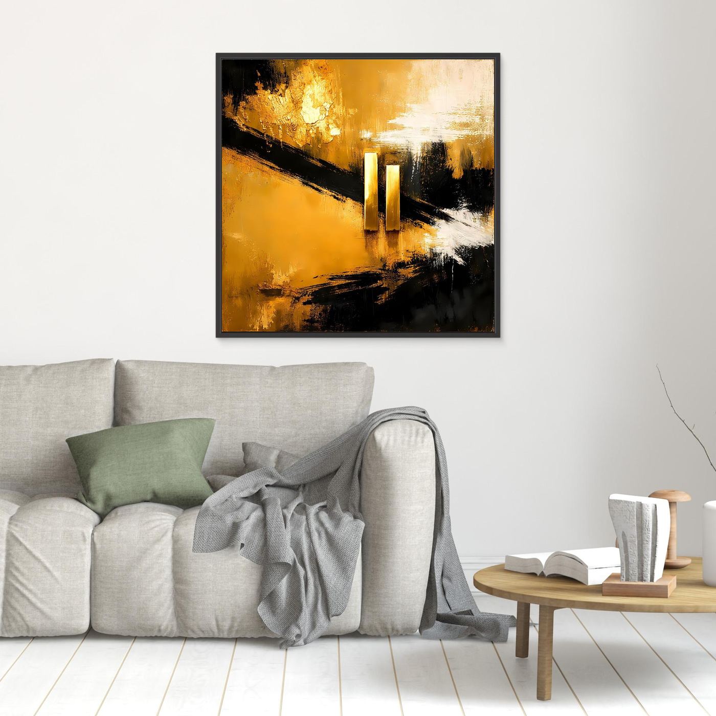 Leinwand Abstrakte Geometrie in Gold und Schwarz | Modernes Minimalistisches Wandbild