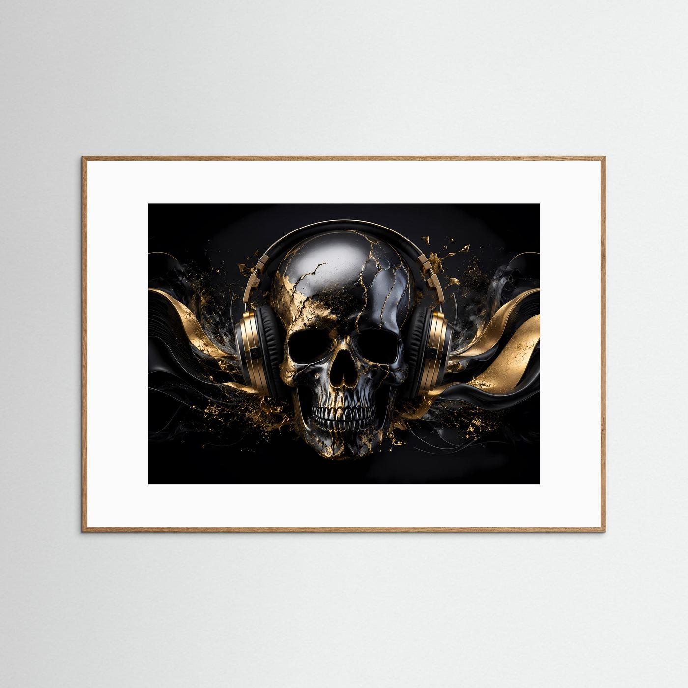 Beat & Bone | Edler DJ Totenkopf mit Kopfhörern & Gold-Akzenten Poster