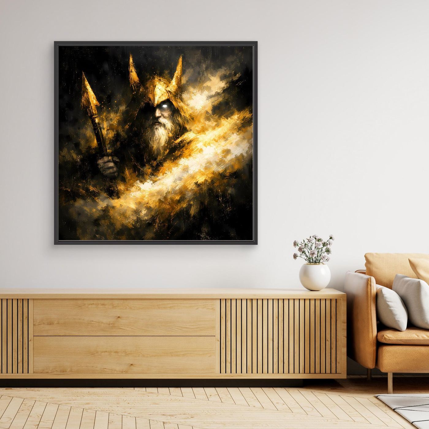 Leinwand Goldener Odin Nordischer Gott | Abstraktes Wikinger Wandbild Modern
